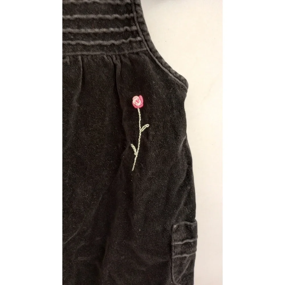 Vintage Gymboree Overalls Black Velvet‎ Pink Embroidered Roses 2T EUC